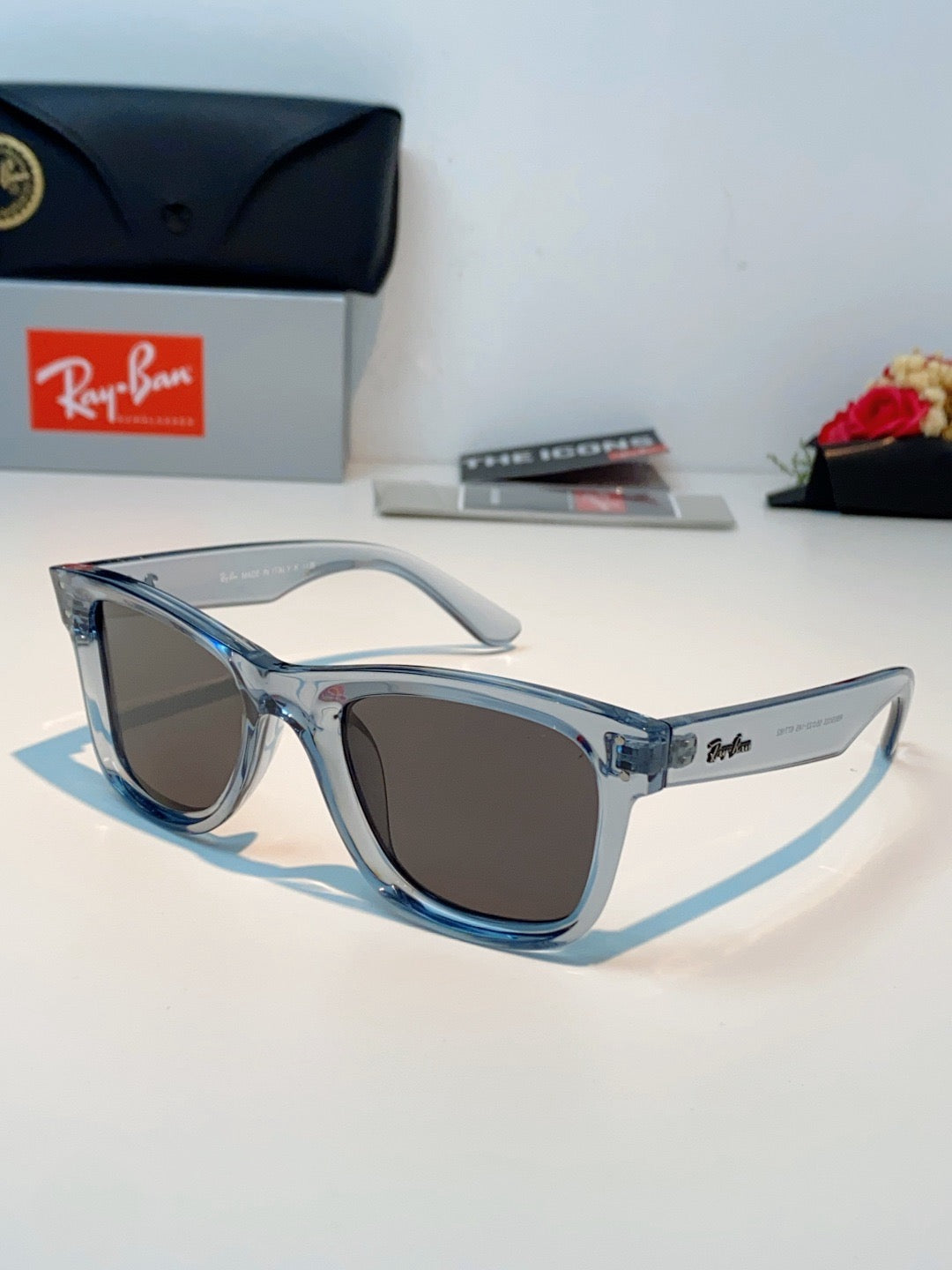BR 0502 S Reverse Concave Lens Square Sunglasses β Transparent Ice Blue