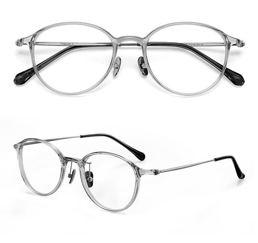 Model L9108 - Ultra-Lightweight TR + Titanium Round Eyeglasses Frame 6.9g