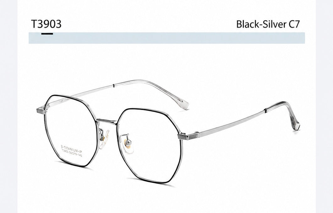 T3903 Lightweight Geometric β-Titanium Eyeglasses – 50mm