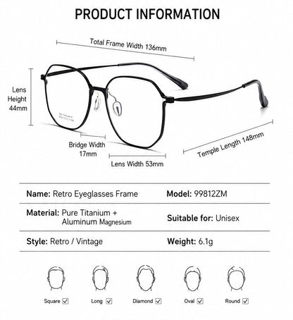 99812ZM Lightweight Titanium Geometric Eyeglasses – Unisex Retro Optical Frame
