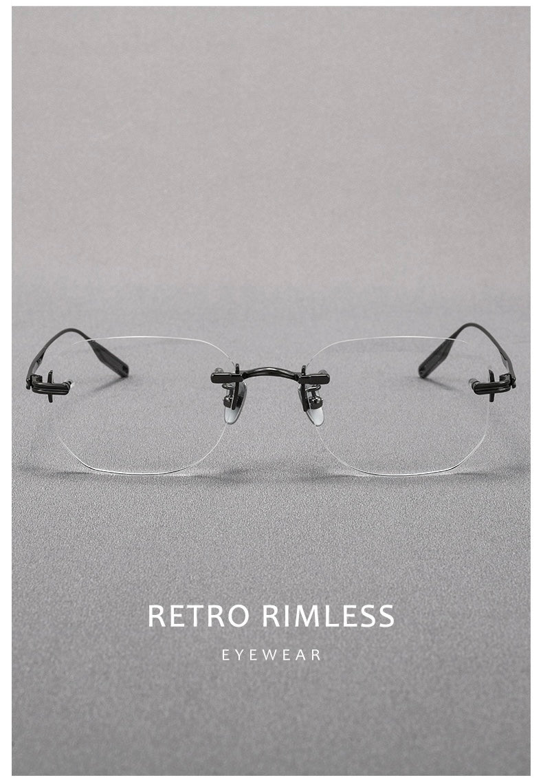 H603H Rimless Rectangle Pure Titanium Eyeglasses – Lightweight Frameless Optical Frame