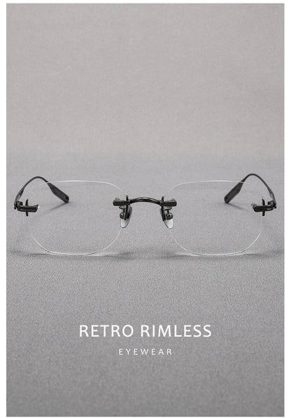 H603H Rimless Rectangle Pure Titanium Eyeglasses – Lightweight Frameless Optical Frame