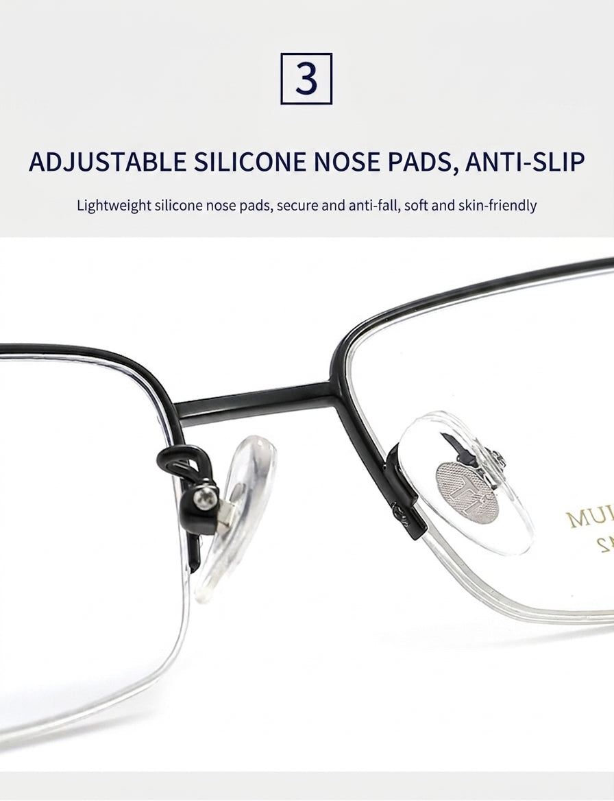 8039 Pure Titanium Semi-Rimless Rectangular Eyeglasses – Lightweight Men’s Optical Frame