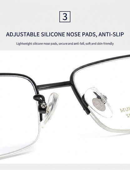 8039 Pure Titanium Semi-Rimless Rectangular Eyeglasses – Lightweight Men’s Optical Frame