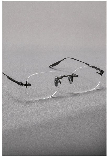 H603H Rimless Rectangle Pure Titanium Eyeglasses – Lightweight Frameless Optical Frame
