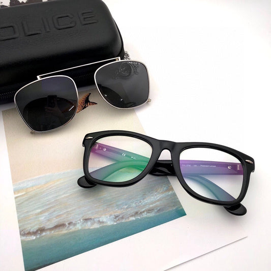 S’1931G Square Optical Frame with Polarized Clip-On Sunglasses – 53mm