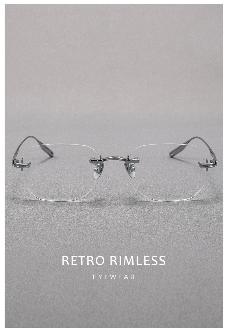 H603H Rimless Rectangle Pure Titanium Eyeglasses – Lightweight Frameless Optical Frame