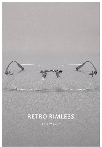 H603H Rimless Rectangle Pure Titanium Eyeglasses – Lightweight Frameless Optical Frame