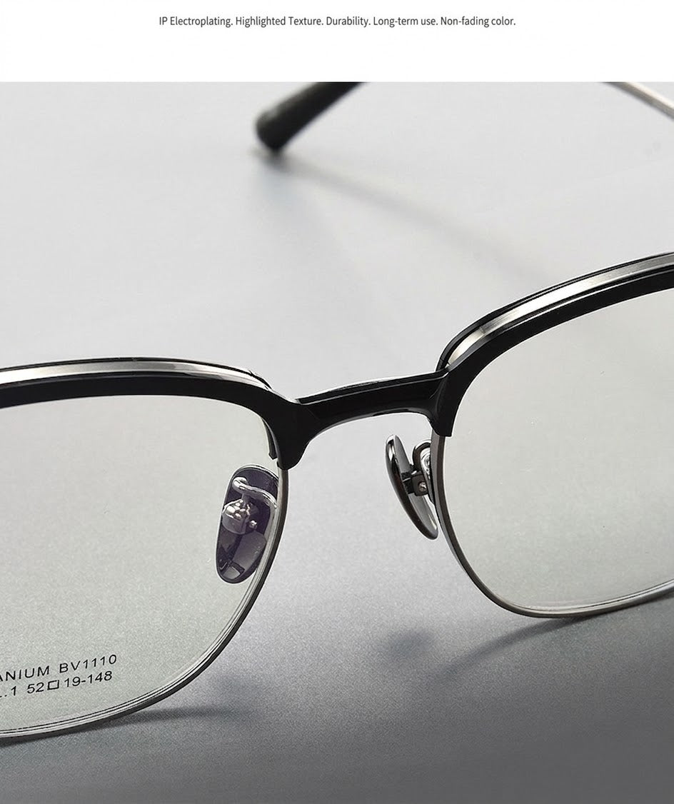 BV1110 Titanium Acetate Browline Eyeglasses – Unisex Retro Square Frame
