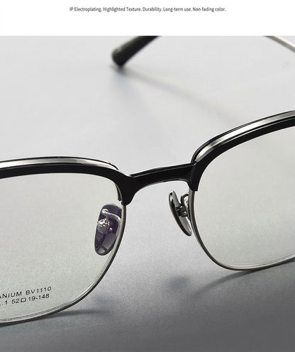 BV1110 Titanium Acetate Browline Eyeglasses – Unisex Retro Square Frame