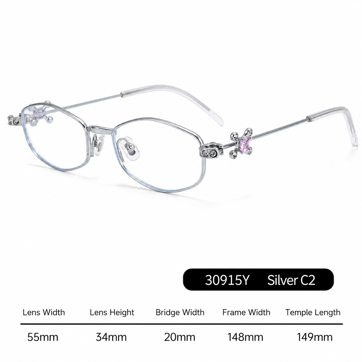 30915Y Elegant Crystal Detail Eyeglasses – Lightweight Metal Frame for Women