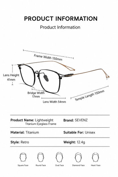 SEVENZ Lightweight Titanium Rectangle Eyeglasses – Retro Unisex 54mm Frame