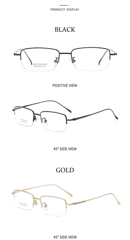8039 Pure Titanium Semi-Rimless Rectangular Eyeglasses – Lightweight Men’s Optical Frame