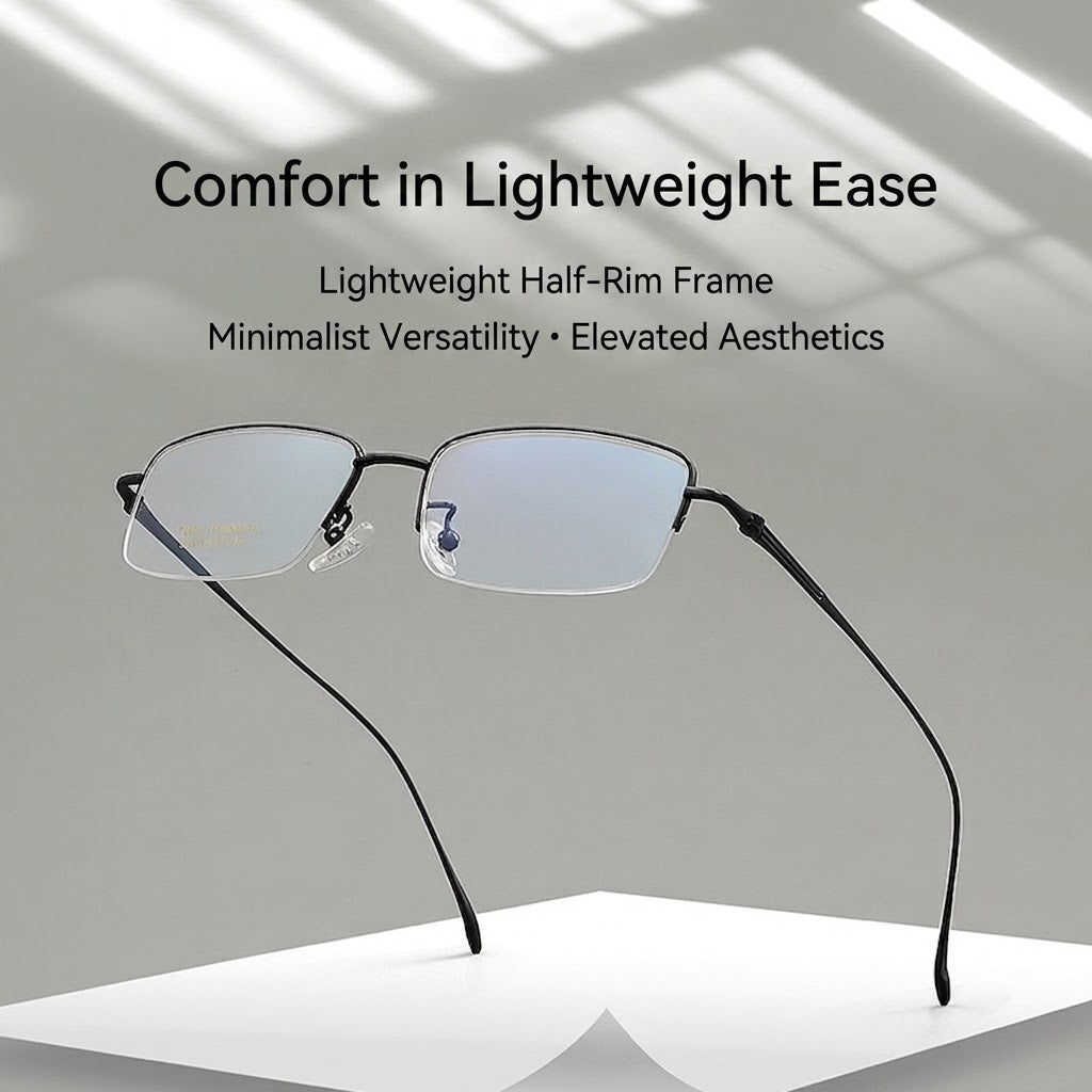 8039 Pure Titanium Semi-Rimless Rectangular Eyeglasses – Lightweight Men’s Optical Frame