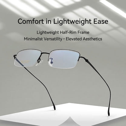 8039 Pure Titanium Semi-Rimless Rectangular Eyeglasses – Lightweight Men’s Optical Frame