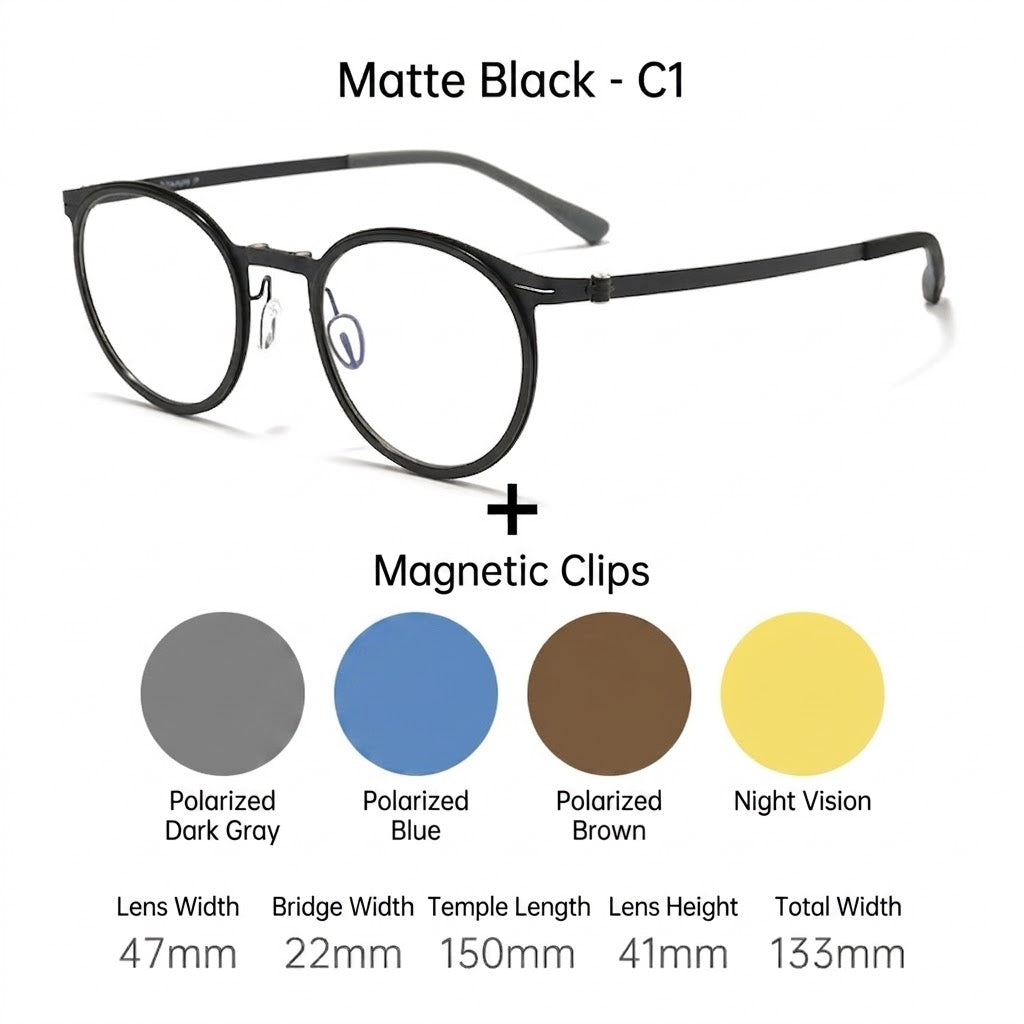 8868 Titanium Magnetic Clip-On Eyeglasses – Polarized Multi-Lens Frame (Copy)