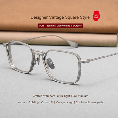 DTX125S Pure Titanium Square Eyeglasses – Lightweight Vintage Metal Frame | 2 Sizes