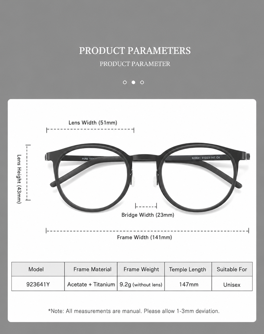 923641Y Round Acetate Titanium Eyeglasses – Lightweight Unisex Optical Frame