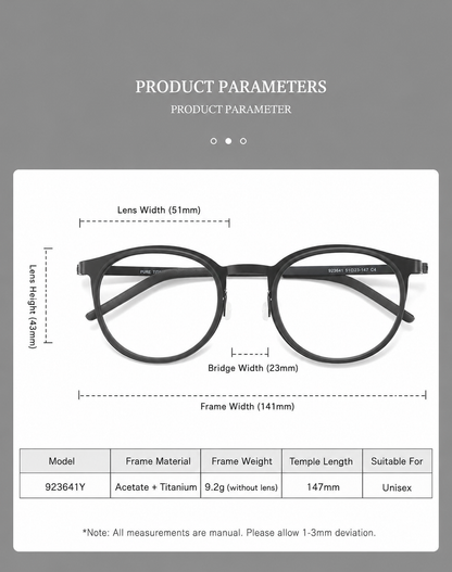 923641Y Round Acetate Titanium Eyeglasses – Lightweight Unisex Optical Frame