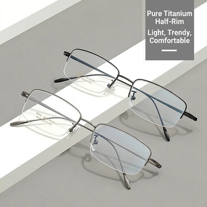 8039 Pure Titanium Semi-Rimless Rectangular Eyeglasses – Lightweight Men’s Optical Frame