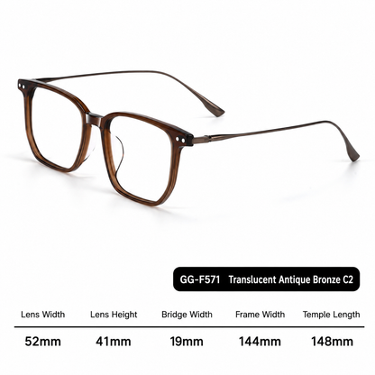 GG-F571 Lightweight Square Acetate & Titanium Eyeglasses – 52mm Unisex Optical Frame