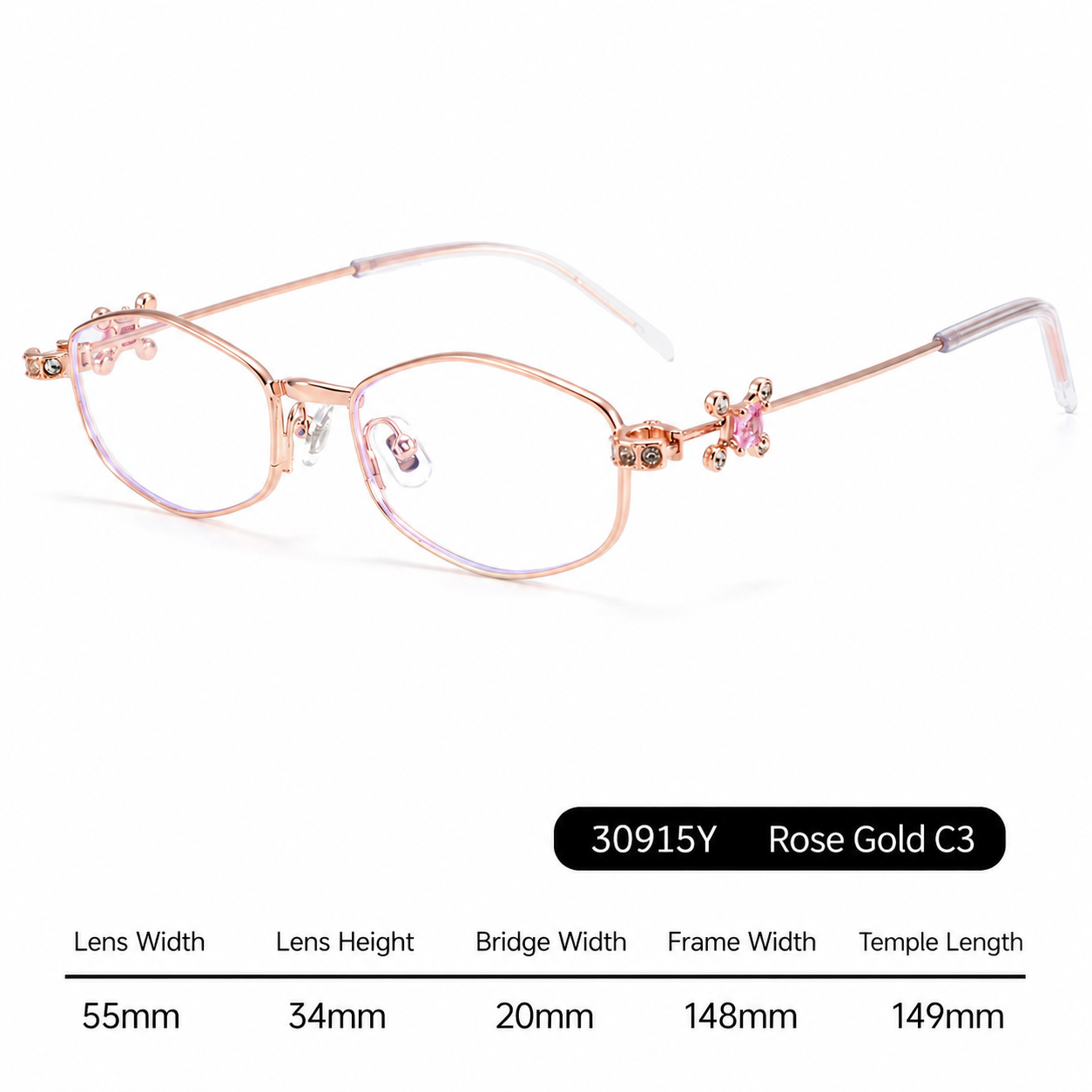 30915Y Elegant Crystal Detail Eyeglasses – Lightweight Metal Frame for Women