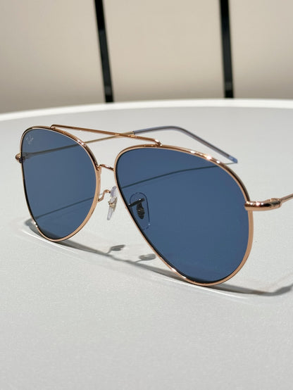 R0101S Reverse Aviator Sunglasses – Rose Gold Frame Blue Lens 62mm