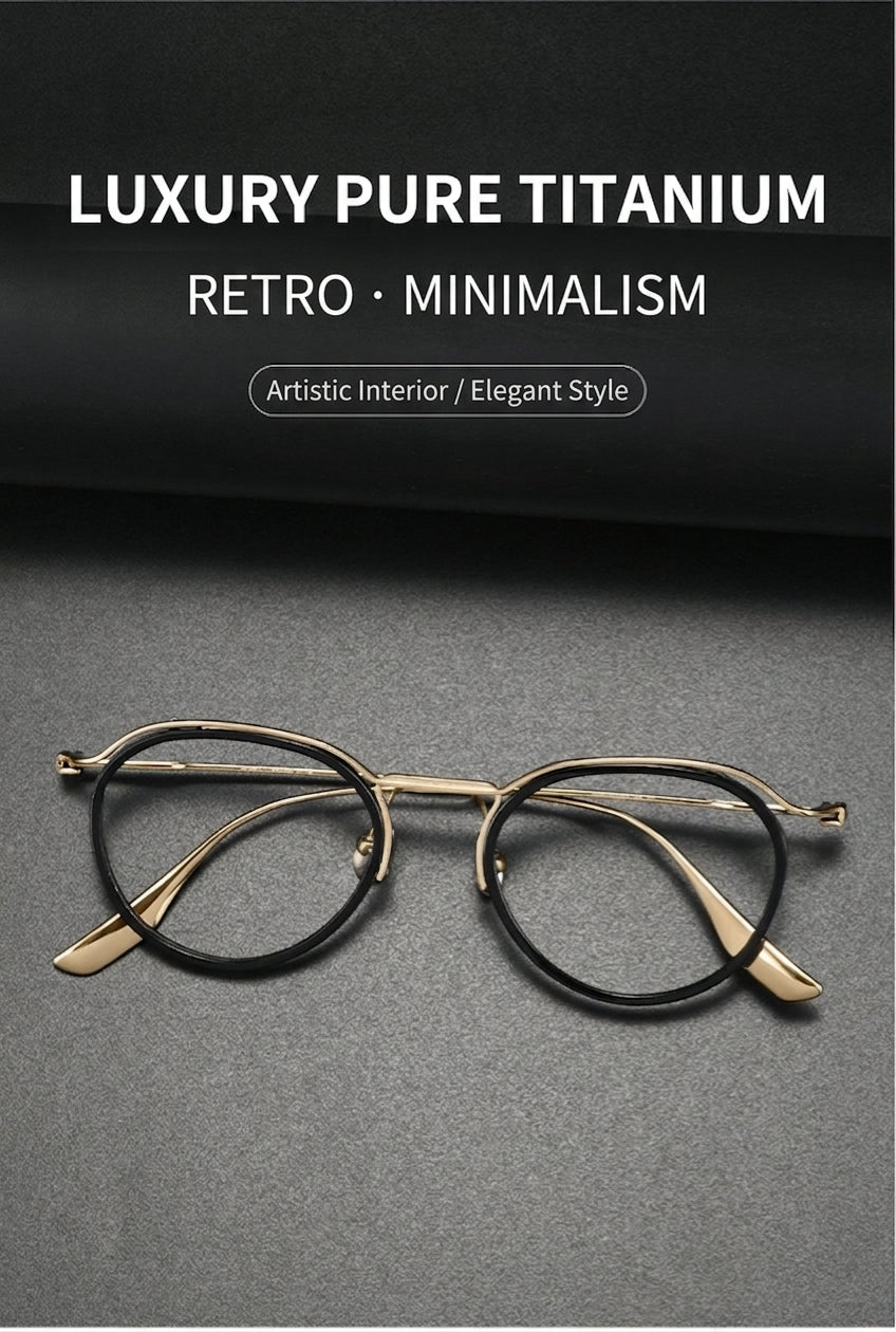 8120Y Pure Titanium Round Eyeglasses with Blue Light Blocking Lens – Lightweight Vintage Optical Frame
