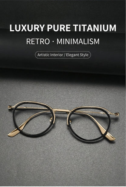 8120Y Pure Titanium Round Eyeglasses with Blue Light Blocking Lens – Lightweight Vintage Optical Frame