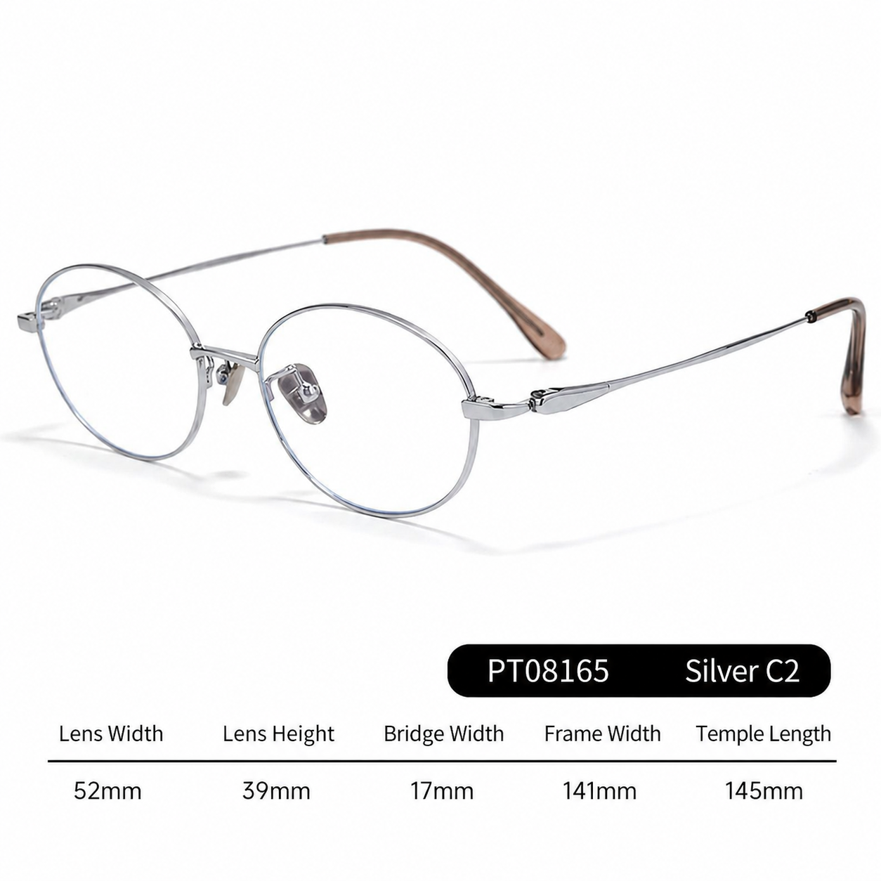 PT08165 Lightweight Titanium Oval Eyeglasses – Unisex 52mm Metal Frame