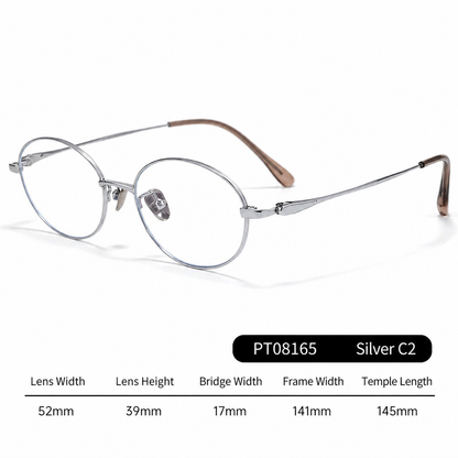 PT08165 Lightweight Titanium Oval Eyeglasses – Unisex 52mm Metal Frame