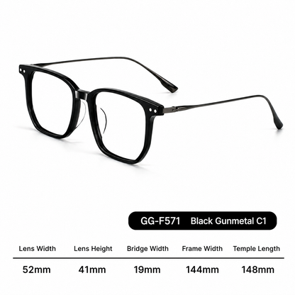 GG-F571 Lightweight Square Acetate & Titanium Eyeglasses – 52mm Unisex Optical Frame