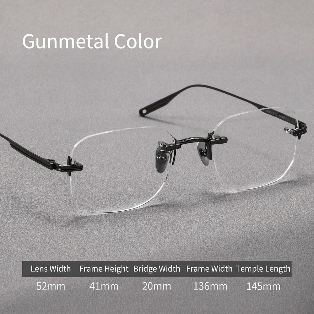 H603H Rimless Rectangle Pure Titanium Eyeglasses – Lightweight Frameless Optical Frame
