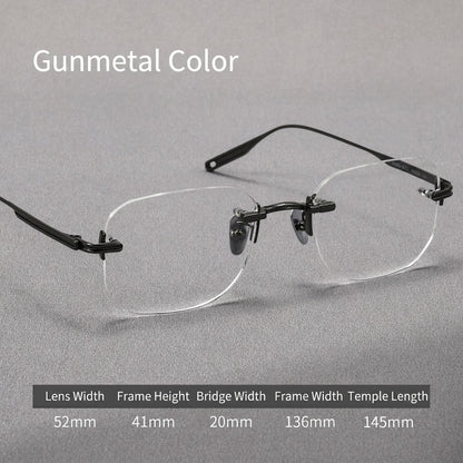 H603H Rimless Rectangle Pure Titanium Eyeglasses – Lightweight Frameless Optical Frame