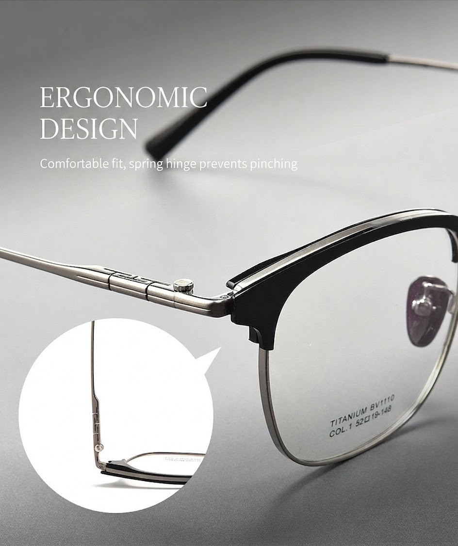 BV1110 Titanium Acetate Browline Eyeglasses – Unisex Retro Square Frame