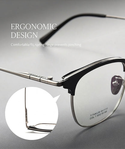 BV1110 Titanium Acetate Browline Eyeglasses – Unisex Retro Square Frame