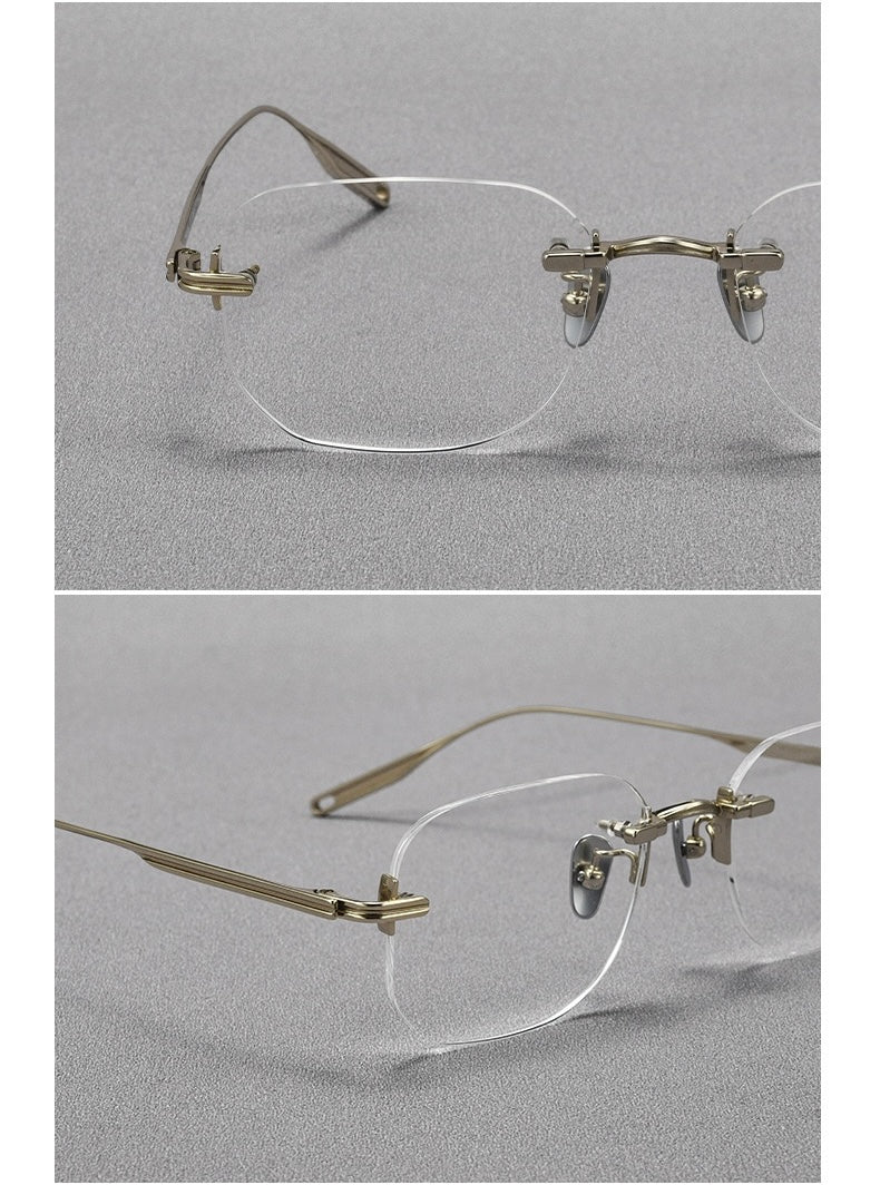 H603H Rimless Rectangle Pure Titanium Eyeglasses – Lightweight Frameless Optical Frame