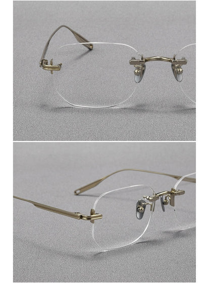 H603H Rimless Rectangle Pure Titanium Eyeglasses – Lightweight Frameless Optical Frame