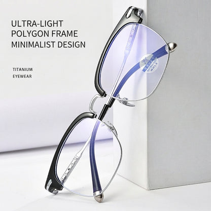 122214Y Lightweight Titanium Browline Square Blue Light Eyeglasses – Unisex