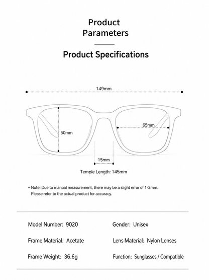 9020 Oversized Square Acetate Sunglasses – Unisex Nylon Lens Frame