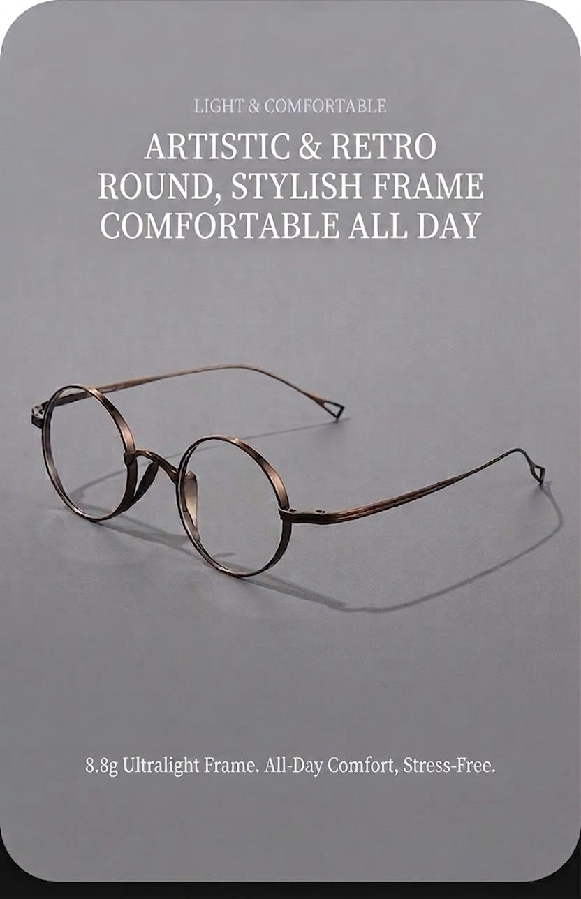 9818CK Retro Round Pure Titanium Eyeglasses