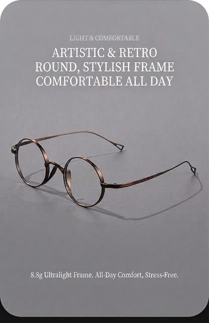 9818CK Retro Round Pure Titanium Eyeglasses