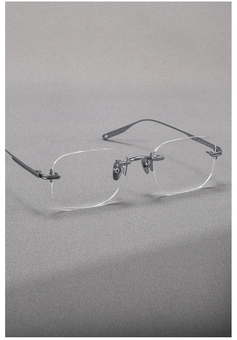 H603H Rimless Rectangle Pure Titanium Eyeglasses – Lightweight Frameless Optical Frame