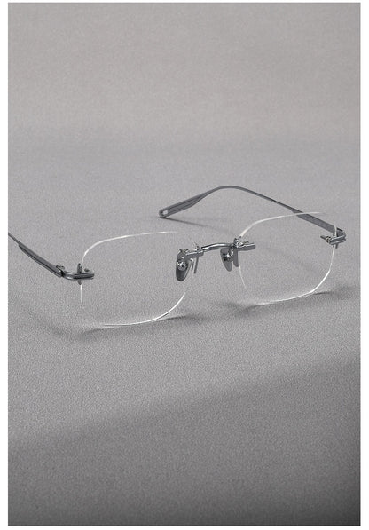 H603H Rimless Rectangle Pure Titanium Eyeglasses – Lightweight Frameless Optical Frame