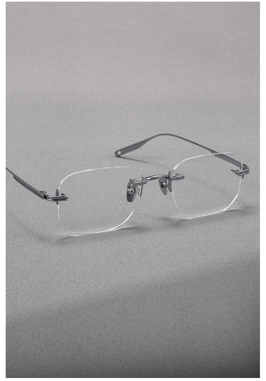 H603H Rimless Rectangle Pure Titanium Eyeglasses – Lightweight Frameless Optical Frame