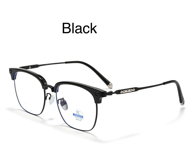 122214Y Lightweight Titanium Browline Square Blue Light Eyeglasses – Unisex