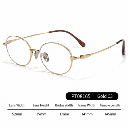 PT08165 Lightweight Titanium Oval Eyeglasses – Unisex 52mm Metal Frame