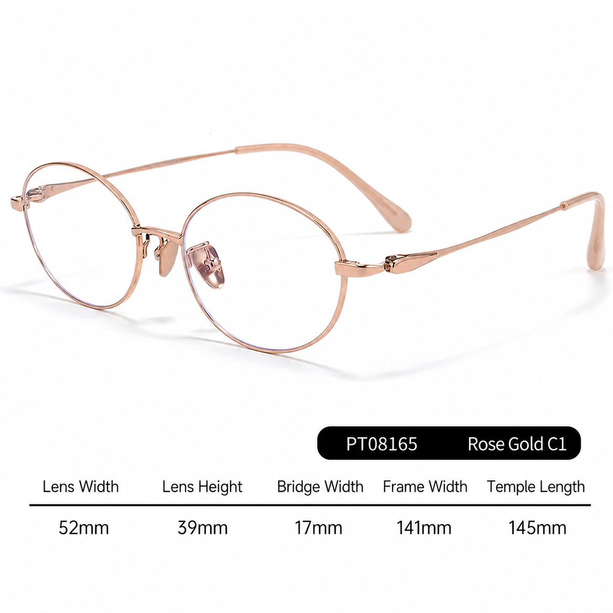 PT08165 Lightweight Titanium Oval Eyeglasses – Unisex 52mm Metal Frame