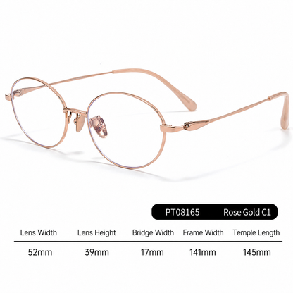 PT08165 Lightweight Titanium Oval Eyeglasses – Unisex 52mm Metal Frame