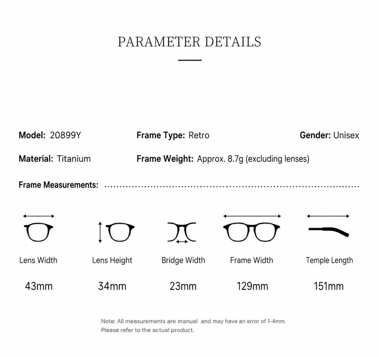 20899Y Oval Titanium & Metal Eyeglasses – 43mm Small Blue Light Glasses